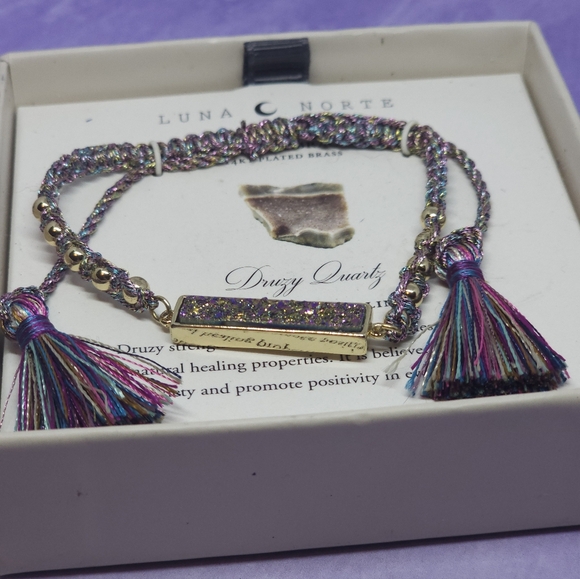 Luna Norte Multicolor Druzy Quartz Adjustable Bracelet NWT - Picture 2 of 3